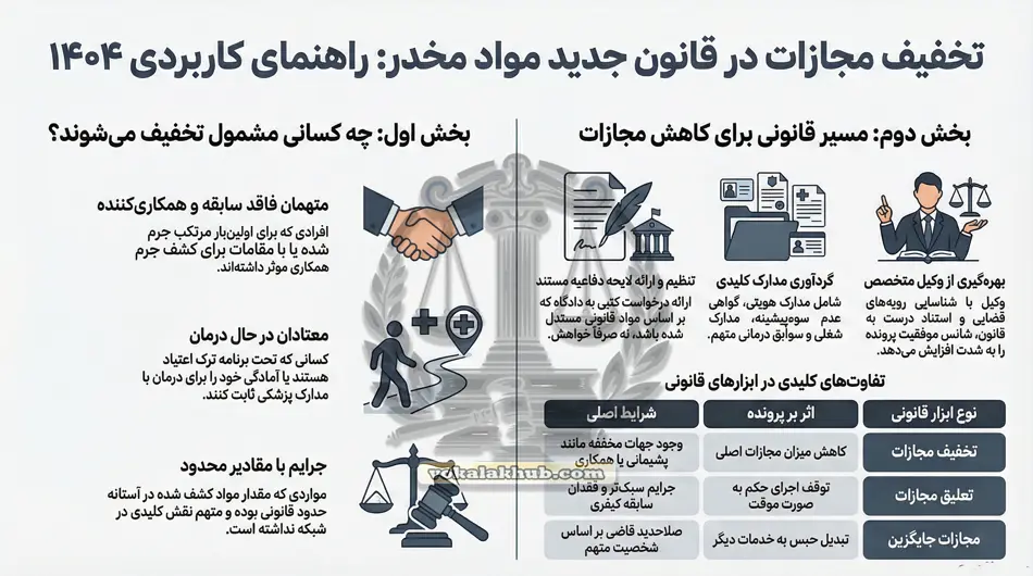 اینفوگراف تخفیف مجازات در قانون جدید مواد مخدر