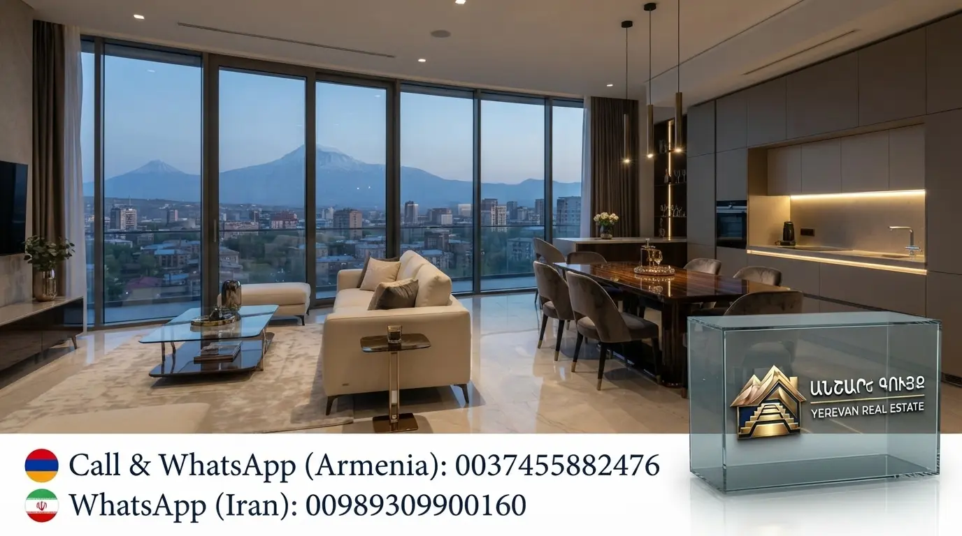 Luxury apartment interior in Yerevan with panoramic view of Mount Ararat
