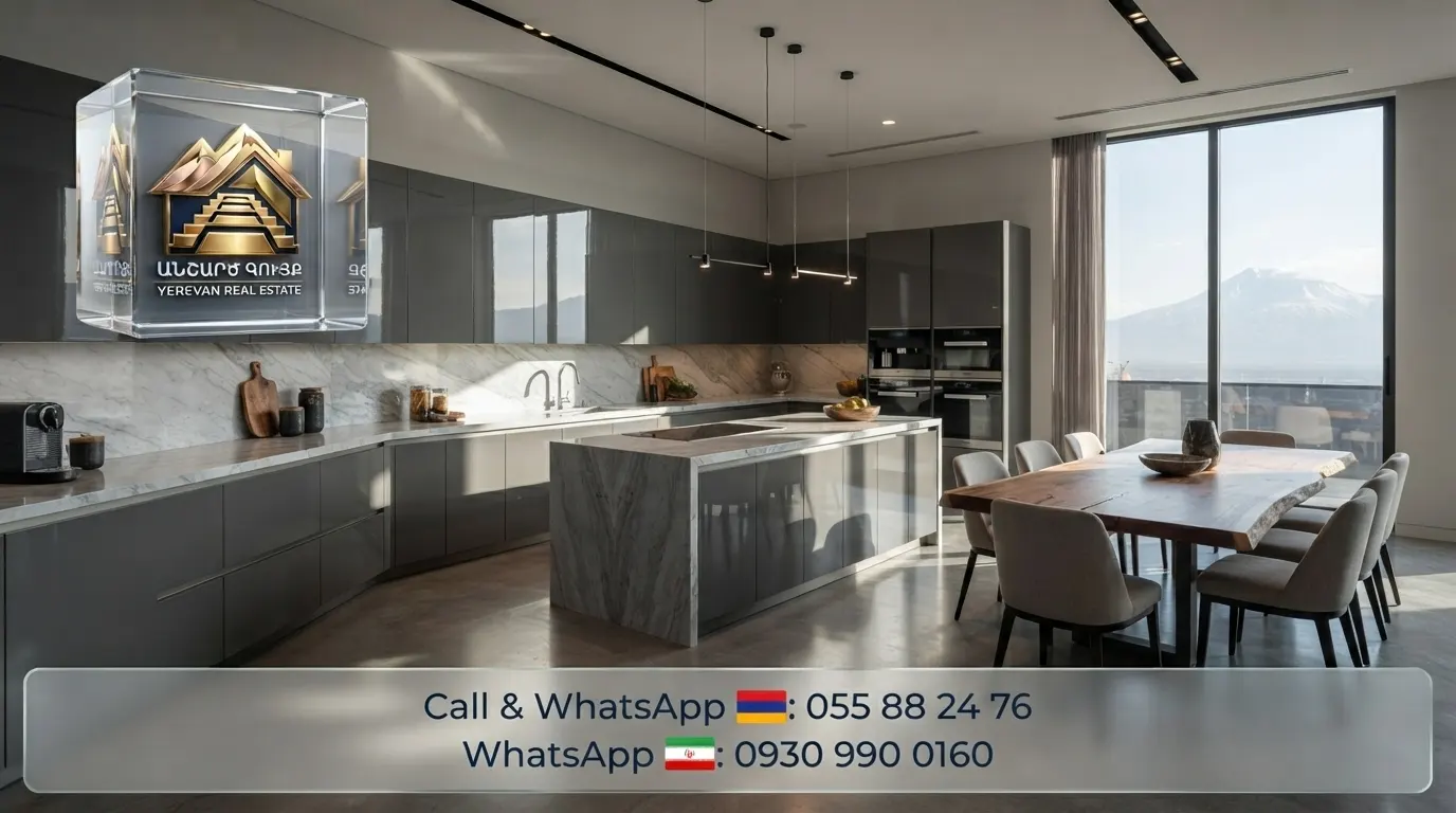 آشپزخانه لوکس با طراحی مدرن و نمای کوهستان - آپارتمانهای ایروان 055882476